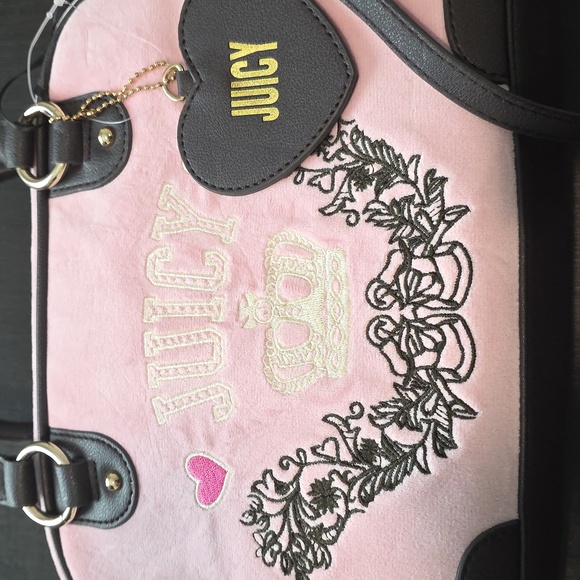 Juicy Couture Retro Chic Flamingo/Chocolate Velour Satchel - Picture 9 of 11